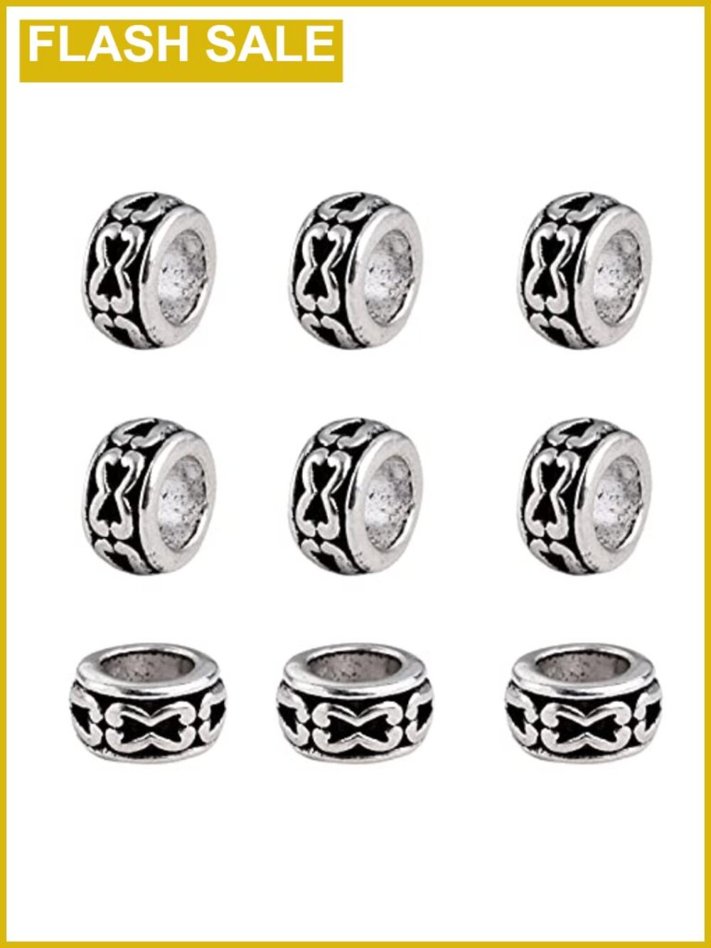 100pcs Antique Silver Rondelle Spacer Beads 6mm Large Hole DIY Jewelry